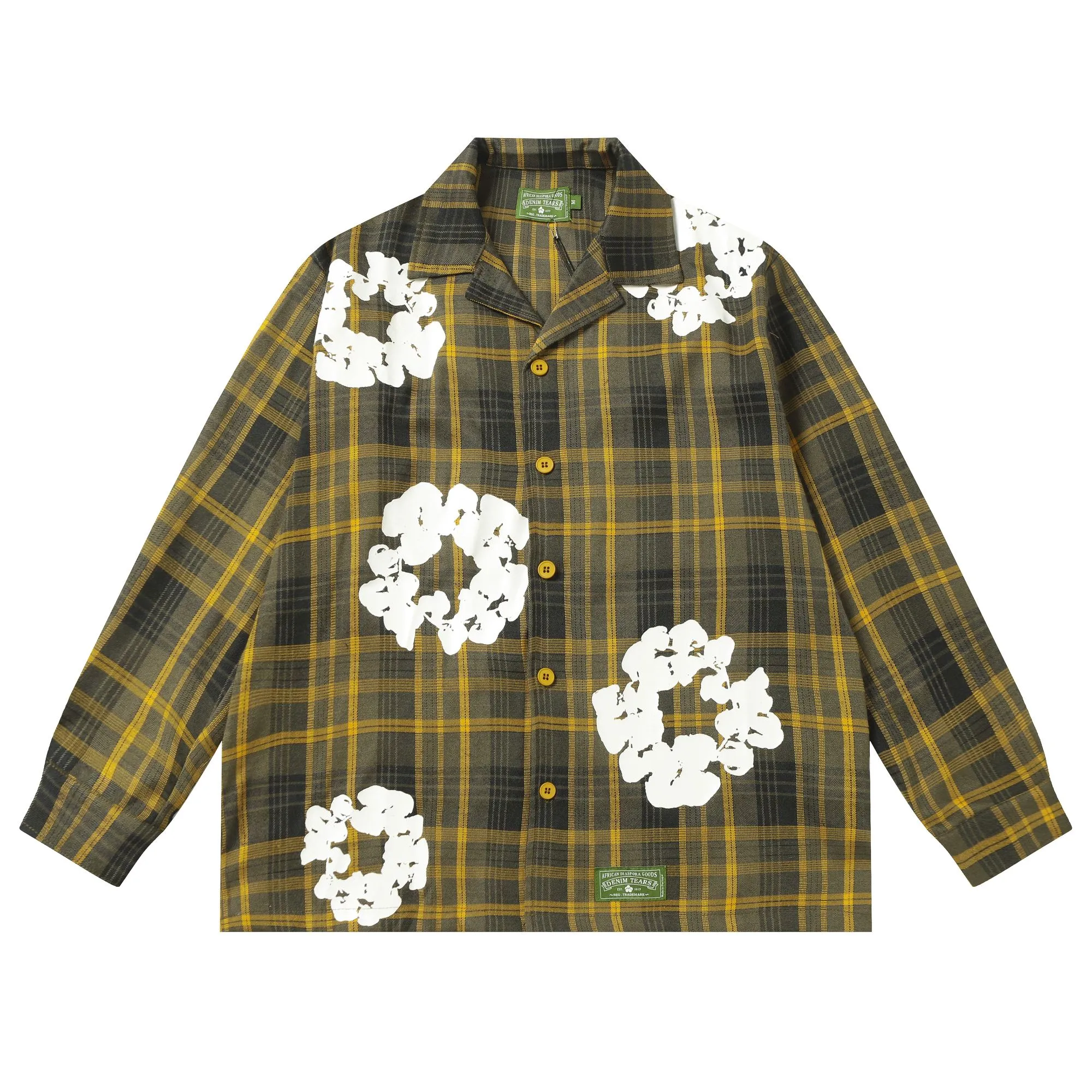 P136 383 DENIM TEARS kapok European and American fashion brand high-quality plaid long-sleeved shirt set Color Red Gray Yellow Size S-XL